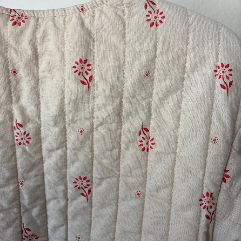 Old Navy Girls Floral Quilted Jacket - Cream with Pink Floral Print